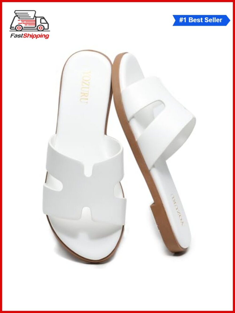 ✨ Womens Flat Sandals Dressy Summer Slides Comfortable Leather Open Toe Slip On